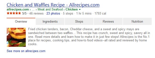 A rich snippet example from Bing.