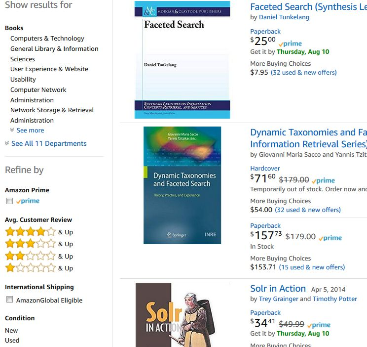 Example of faceted searching on Amazon.com.